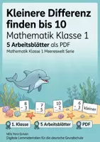 Vorschau - Arbeitsblätter - Kleinere Differenz finden bis 10 | Mathematik Klasse 1 | 5 Arbeitsblätter als PDF - Deckblatt