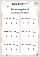 Vorschau - Arbeitsblätter - Rechenwege ergänzen Minus bis 10 | Mathematik Klasse 1 | 5 Arbeitsblätter als PDF - Seite 1
