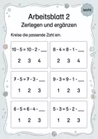 Vorschau - Arbeitsblätter - Rechenwege ergänzen Minus bis 10 | Mathematik Klasse 1 | 5 Arbeitsblätter als PDF - Seite 2