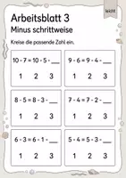 Vorschau - Arbeitsblätter - Rechenwege ergänzen Minus bis 10 | Mathematik Klasse 1 | 5 Arbeitsblätter als PDF - Seite 3