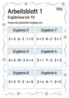 Vorschau - Arbeitsblätter - Passende Aufgabe zum Ergebnis finden bis 10 | Mathematik Klasse 1 | 5 Arbeitsblätter als PDF - Seite 1