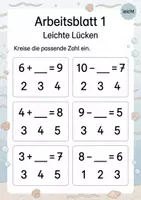 Vorschau - Arbeitsblätter - Plus und Minus mit Lücke gemischt bis 10 | Mathematik Klasse 1 | 5 Arbeitsblätter als PDF - Seite 1