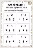 Vorschau - Arbeitsblätter - Zahlen und Ergebnisse zuordnen bis 10 | Mathematik Klasse 1 | 5 Arbeitsblätter als PDF - Seite 1