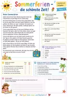 Vorschau - Arbeitsblätter - Lesetext mit Aufgaben Sommerferien Klasse 4 Klasse 3 Leseverständnis Deutsch Arbeitsblatt - Deckblatt
