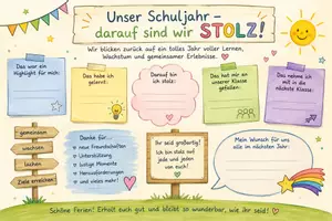 Vorschau - Arbeitsblätter - Reflexion Sommerferien Ende des Schuljahres - Deckblatt