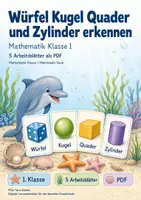 Vorschau - Arbeitsblätter - Würfel Kugel Quader und Zylinder erkennen | Mathematik Klasse 1 | 5 Arbeitsblätter als PDF - Deckblatt