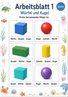 Vorschau - Arbeitsblätter - Würfel Kugel Quader und Zylinder erkennen | Mathematik Klasse 1 | 5 Arbeitsblätter als PDF - Seite 1