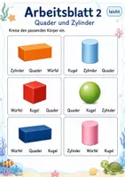 Vorschau - Arbeitsblätter - Würfel Kugel Quader und Zylinder erkennen | Mathematik Klasse 1 | 5 Arbeitsblätter als PDF - Seite 2