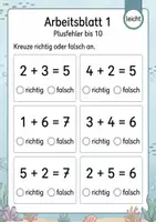 Vorschau - Arbeitsblätter - Rechenfehler finden Plus bis 10 | Mathematik Klasse 1 | 5 Arbeitsblätter als PDF - Seite 1