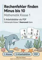 Vorschau - Arbeitsblätter - Rechenfehler finden Minus bis 10 | Mathematik Klasse 1 | 5 Arbeitsblätter als PDF - Deckblatt