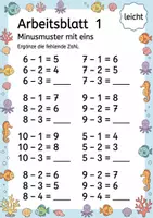 Vorschau - Arbeitsblätter - Rechenmuster Minus bis 10 | Mathematik Klasse 1 | 5 Arbeitsblätter als PDF - Seite 1