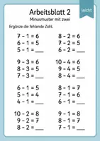 Vorschau - Arbeitsblätter - Rechenmuster Minus bis 10 | Mathematik Klasse 1 | 5 Arbeitsblätter als PDF - Seite 2