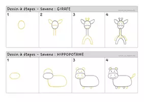 Aperçu - Apprentissages en autonomie - Dessins à étapes - La savane - Page de couverture