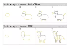 Aperçu - Apprentissages en autonomie - Dessins à étapes - La savane - Page 1