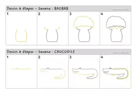 Aperçu - Apprentissages en autonomie - Dessins à étapes - La savane - Page 2