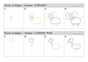 Aperçu - Apprentissages en autonomie - Dessins à étapes - La savane - Page 3