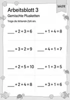 Vorschau - Arbeitsblätter - Plusketten mit fehlender Zahl bis 10 | Mathematik Klasse 1 | 5 Arbeitsblätter als PDF - Seite 3