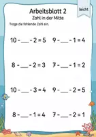 Vorschau - Arbeitsblätter - Minusketten mit fehlender Zahl bis 10 | Mathematik Klasse 1 | 5 Arbeitsblätter als PDF - Seite 2