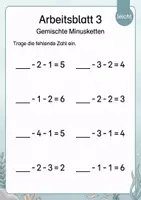 Vorschau - Arbeitsblätter - Minusketten mit fehlender Zahl bis 10 | Mathematik Klasse 1 | 5 Arbeitsblätter als PDF - Seite 3