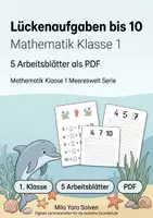 Vorschau - Arbeitsblätter - Lückenaufgaben bis 10 | Mathematik Klasse 1 | 5 Arbeitsblätter als PDF - Deckblatt