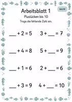 Vorschau - Arbeitsblätter - Lückenaufgaben bis 10 | Mathematik Klasse 1 | 5 Arbeitsblätter als PDF - Seite 1