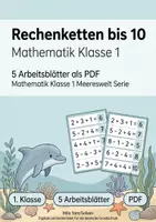 Vorschau - Arbeitsblätter - Rechenketten bis 10 | Mathematik Klasse 1 | 5 Arbeitsblätter als PDF - Deckblatt