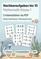 Vorschau - Arbeitsblätter - Nachbaraufgaben bis 10 | Mathematik Klasse 1 | 5 Arbeitsblätter als PDF - Deckblatt