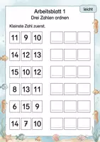 Vorschau - Arbeitsblätter - Zahlen ordnen bis 15 | Mathematik Klasse 1 | 5 Arbeitsblätter als PDF - Seite 1