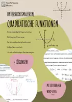 Vorschau - Stundenentwürfe - Unterrichtsmaterial: Quadratische Funktionen (Arbeitsblatt + Lösungen) - Deckblatt