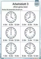 Vorschau - Arbeitsblätter - Volle Stunden erkennen | Mathematik Klasse 1 | 5 Arbeitsblätter als PDF - Seite 3