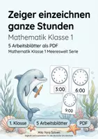 Vorschau - Arbeitsblätter - Zeiger einzeichnen ganze Stunden | Mathematik Klasse 1 | 5 Arbeitsblätter als PDF - Deckblatt