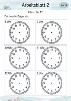 Vorschau - Arbeitsblätter - Zeiger einzeichnen ganze Stunden | Mathematik Klasse 1 | 5 Arbeitsblätter als PDF - Seite 2