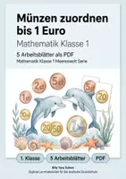 Vorschau - Arbeitsblätter - Münzen zuordnen bis 1 Euro | Mathematik Klasse 1 | 5 Arbeitsblätter als PDF - Deckblatt