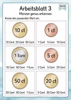 Vorschau - Arbeitsblätter - Münzen zuordnen bis 1 Euro | Mathematik Klasse 1 | 5 Arbeitsblätter als PDF - Seite 3