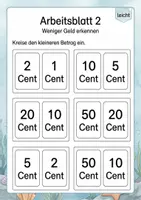 Vorschau - Arbeitsblätter - Geldbeträge vergleichen bis 50 Cent | Mathematik Klasse 1 | 5 Arbeitsblätter als PDF - Seite 2