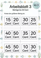 Vorschau - Arbeitsblätter - Geldbeträge vergleichen bis 50 Cent | Mathematik Klasse 1 | 5 Arbeitsblätter als PDF - Seite 3