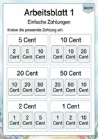 Vorschau - Arbeitsblätter - Passend bezahlen bis 50 Cent | Mathematik Klasse 1 | 5 Arbeitsblätter als PDF - Seite 1