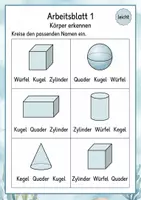 Vorschau - Arbeitsblätter - Körper erkennen und benennen | Mathematik Klasse 1 | 5 Arbeitsblätter als PDF - Seite 1