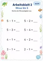 Vorschau - Arbeitsblätter - Minusaufgaben bis 5 | Mathematik Klasse 1 | 5 Arbeitsblätter als PDF - Seite 2