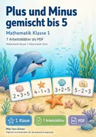 Vorschau - Arbeitsblätter - Plus und Minus gemischt bis 5 | Mathematik Klasse 1 | 7 Arbeitsblätter als PDF - Deckblatt