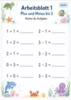 Vorschau - Arbeitsblätter - Plus und Minus gemischt bis 5 | Mathematik Klasse 1 | 7 Arbeitsblätter als PDF - Seite 1