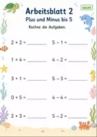 Vorschau - Arbeitsblätter - Plus und Minus gemischt bis 5 | Mathematik Klasse 1 | 7 Arbeitsblätter als PDF - Seite 2