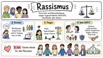 Vorschau - Arbeitsblätter - AB mit Fragen zum Thema "Rassismus" + Lösungsblatt + Mindmap + Infografik - Seite 1