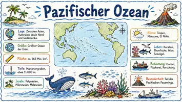 Vorschau - Arbeitsblätter - AB mit Fragen zum Thema "Pazifischer Ozean" + Lösungsblatt + Infografik - Seite 1