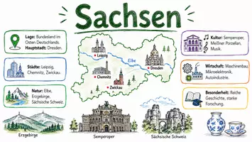 Vorschau - Arbeitsblätter - AB mit Fragen zum Thema "Sachsen" + Lösungsblatt + Infografik - Seite 1