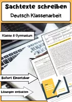 Vorschau - Arbeitsblätter - Sachtexte Deutsch Klassenarbeiten: Sachtextanalyse, Inhaltsangabe, Argumentationsanalyse, Redeanalyse & Leserbrief - Seite 1