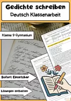Vorschau - Arbeitsblätter - Gedichte schreiben Klassenarbeit Klasse 6 - Deckblatt