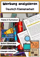 Vorschau - Arbeitsblätter - Werbung analysieren Klassenarbeit Deutsch AIDA Modell - Deckblatt