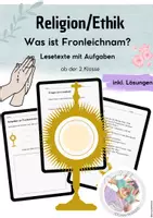 Vorschau - Arbeitsblätter - Religion/ Ethik Fronleichnam Grundschule Arbeitsblatt PDF – Lesetext & Aufgaben mit Lösungen ab der 2.Klasse ✝️ - Deckblatt