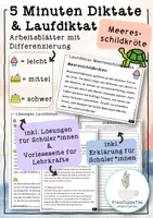 Vorschau - Arbeitsblätter - 5 Minuten Diktate und Laufdiktate "Meeresschildkröte" mit Differenzierung #58 - Deckblatt